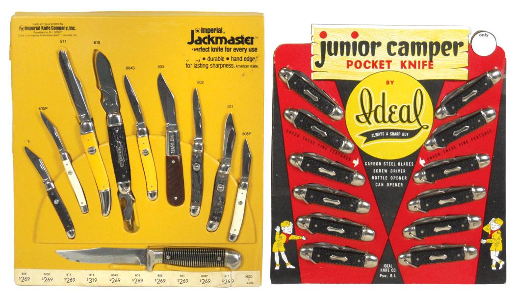 Pocket knife store display cards (4), Ideal Camper display w/12 knives