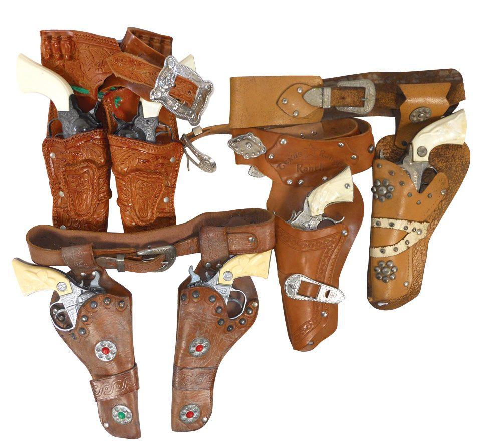 Toy cap guns & holsters (6), includes Marshal cap gun in single holster ...