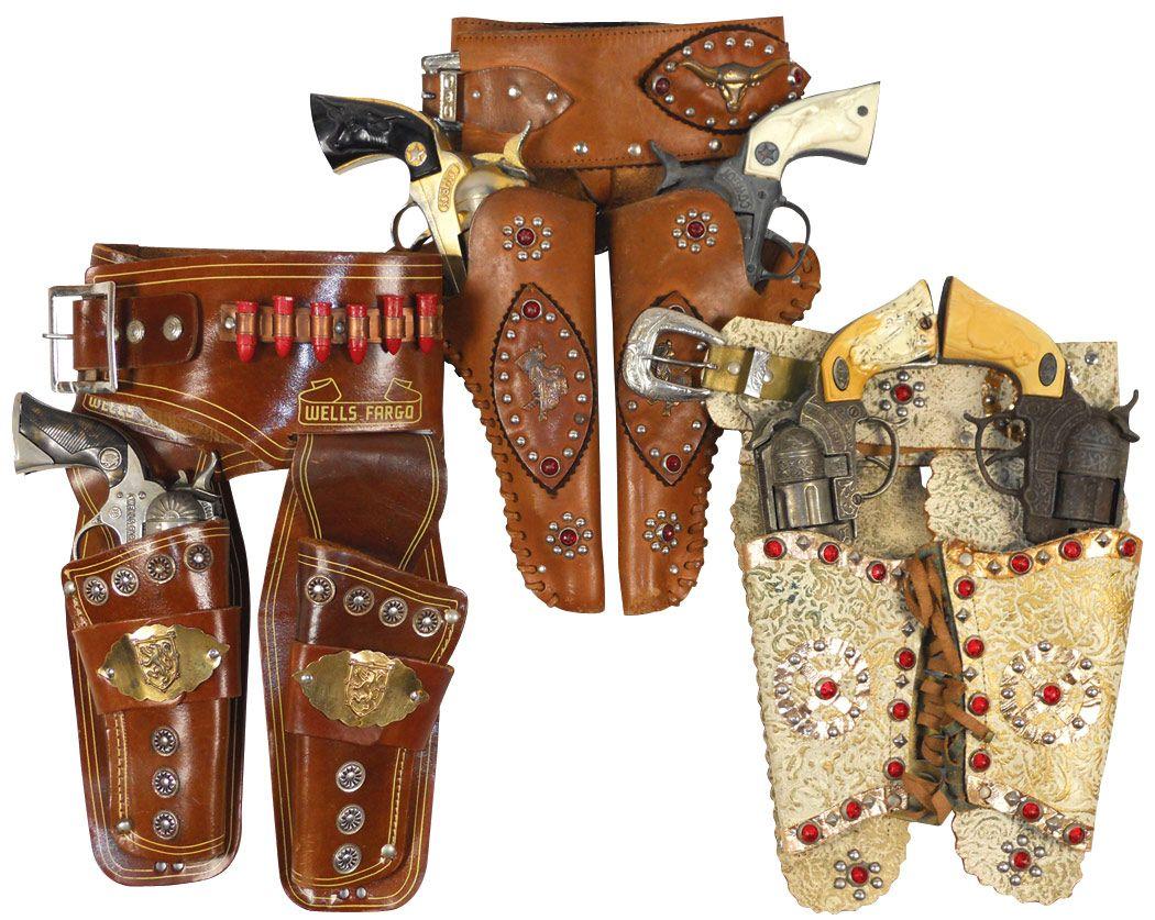 Toy cap guns & holsters, fancy leather holster w/rivets & jewels w