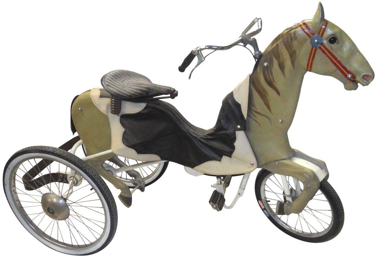 Horse 3wheel bicycle, articulated, gallops up & down as the wheels