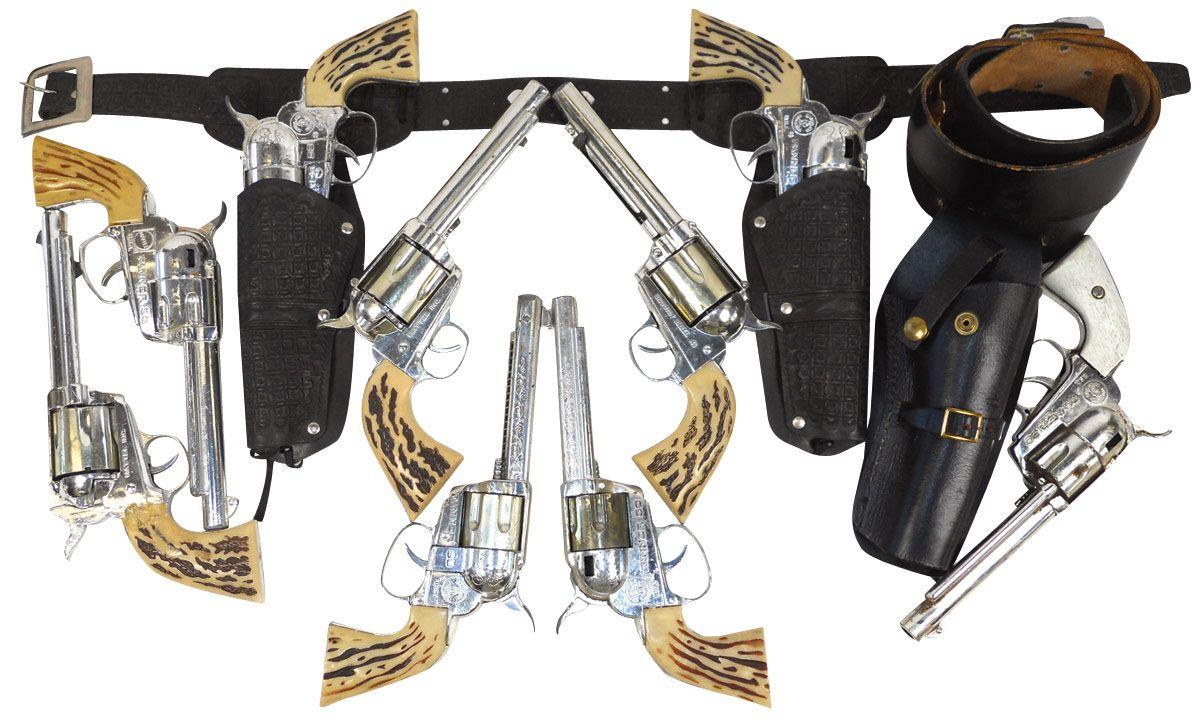 Toy cap guns & holsters, double vinyl holster w/Fanner 50 cap guns
