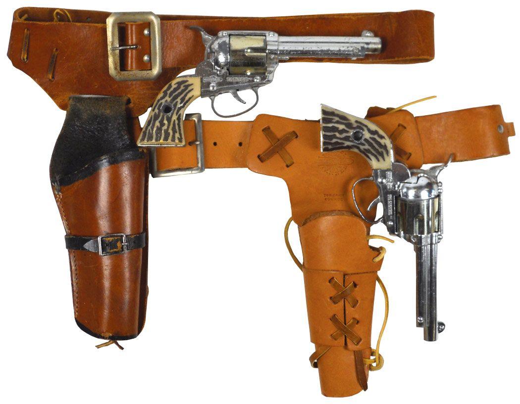 Toy cap guns & holsters, 2 Mattel Fanner Shootin' Shell cap guns w