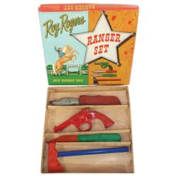 Roy Rogers Ranger set in orig box, rare to find complete w/4 rubber toys, mfgd by Auburn Rubber Co.,