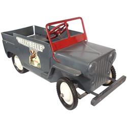 Nellie Belle pedal car, licensed by Roy Rogers, sheet metal, VG orig cond w/no bell, 19"H x 42"L.