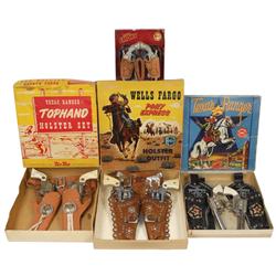 Toy cap guns & holsters in boxes, Texas Ranger black leather double holster w/jewels & Texas Ranger 