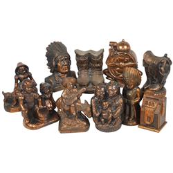 Toy metal still banks (10), includes 3 bears, boots, Indians, Jack & Jill, slot machine, singing boy