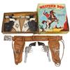 Image 1 : Toy cap gun & holster sets (2), Western Boy double holster (missing red bullets) w/2 Hubley Western 