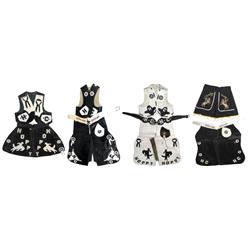 Hopalong Cassidy children's clothing, 3 sets of chaps, 3 matching vests & 2 skirts, most are leather