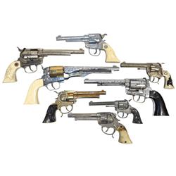 Toy cap guns (8), includes Hubley, Hubley Cowboy, Kilgore Ranger, Hubley Texan, Colt 45 w/gold barre