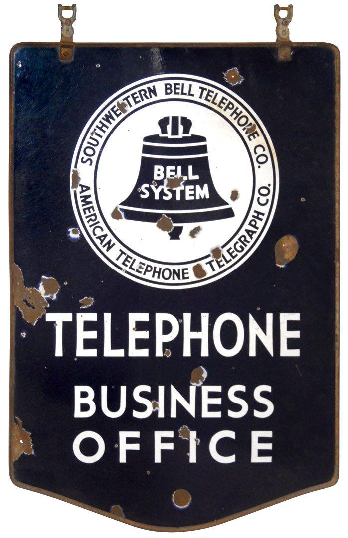 Bell System porcelain 2-sided hanging sign, c.1930's, Good orig cond w ...