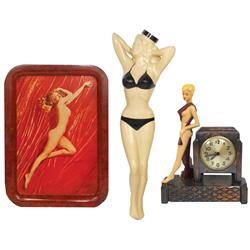 Nude Art Deco clock, movement by Sessions, painted cast metal, VG working cond, Marilyn Monroe nude 