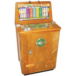 Coin-operated slot machine, Keeney's Bonus Super Bell, 25 Cent, Exc working cond, 58"H x 31"W x 24"D