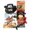 Image 1 : Disney Zorro items (7), Costume #233 w/mask in box, 2 hats, puzzle, book, flintlock plastic gun & bo