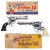 Image 1 : Toy cap guns in boxes, Stallion 38 six-shooter & Stallion 32, both NOS in orig boxes, 10"H x 9"L.