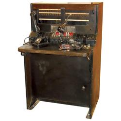 Bell System telephone switchboard, mfgd by Western Electric, mahogany cabinet w/orig finish, Good or
