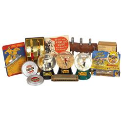 Lone Ranger items, includes 3 snow domes, 2 pedometers, Silver Bullet Pen on display card, harmonica