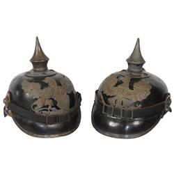 Militaria, (2) helmets, wartime Prussian infantry helmet, hat badge reads Mit Gott Fur Koenig Und Va