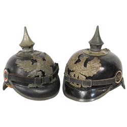 Militaria, (2) helmets, WW1 era Baden Infantry E.M., griffin hat badge reads F. Fuerst U & wartime P
