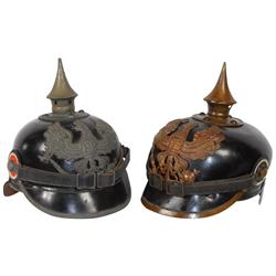 Militaria, (2) helmets, wartime Expedient (riveted visor), Prussian E.M. (unusual variation) & warti