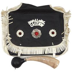 Hopalong Cassidy bicycle saddle bags, VG cond 14" x 10" & Hopalong Cassidy bicycle horn, VG working 