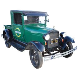 Truck, 1929 Ford Model A pickup truck, needs side windows, Ford radiator cover by Boyce, orig to Fre