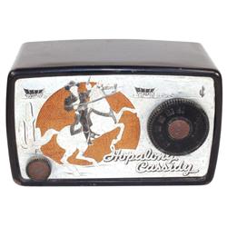 Hopalong Cassidy radio by Arvin, black plastic, Rare model w/front legs of horse in air, 5"H x 8"W, 