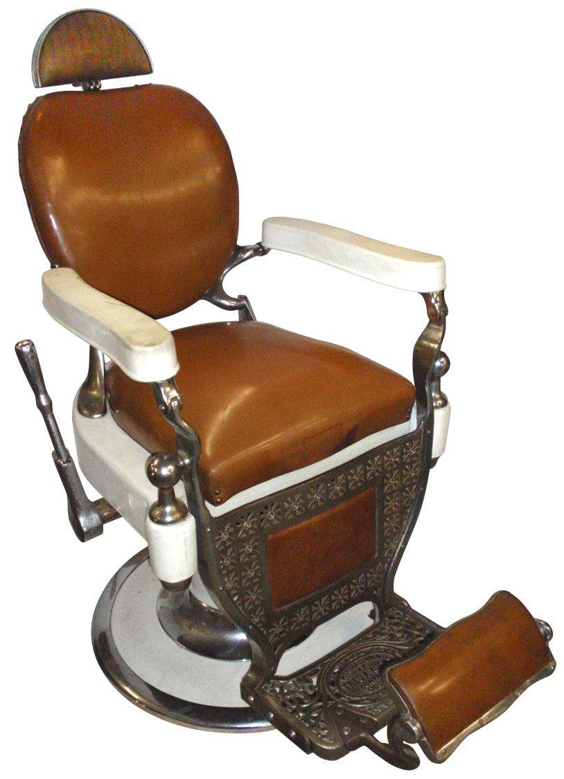 Barber chair, mfgd by Theo. KochChicago, white porcelain w/camel