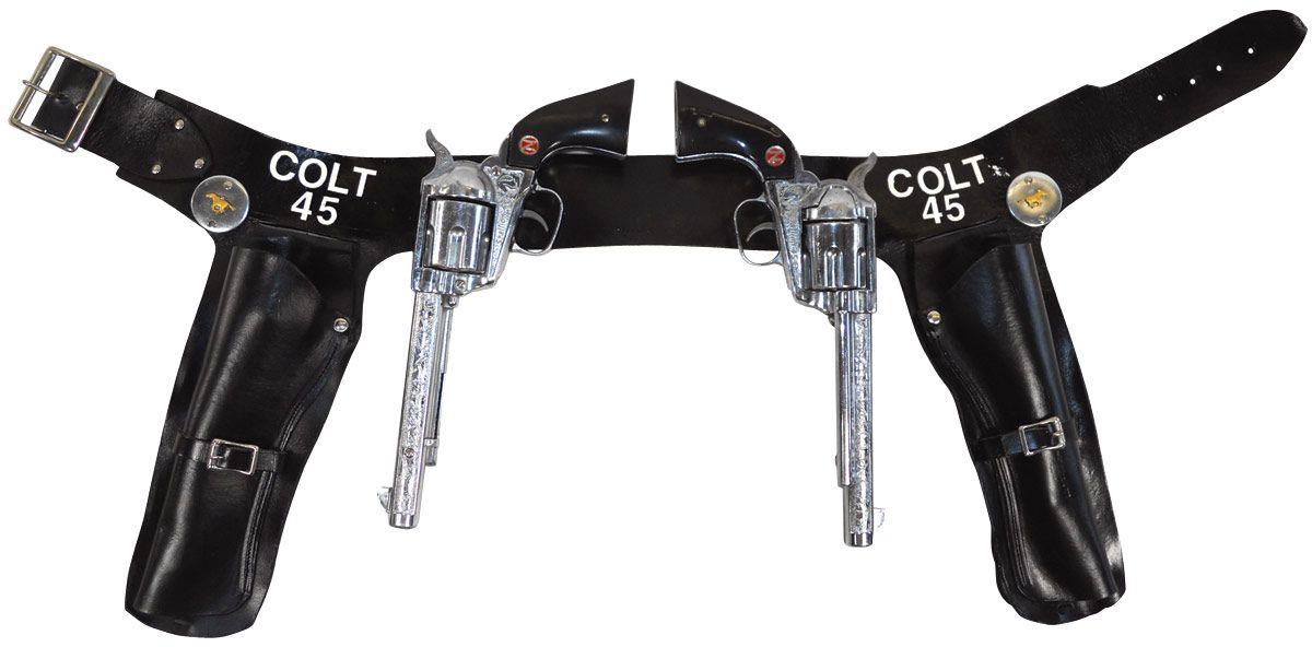 Toy cap gun & holster, Colt 45 black leather holster w/2 Nichols