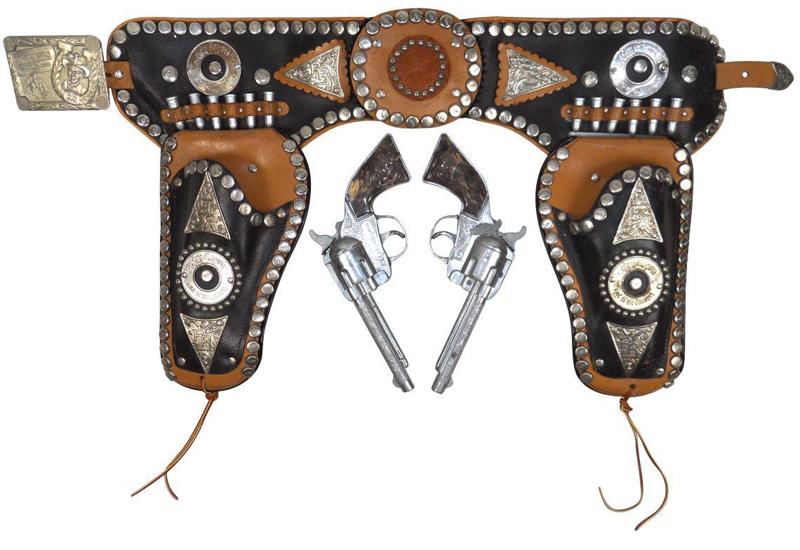 Roy Rogers cap guns & holsters, 2 RR cap guns by Kilgore w/RR black