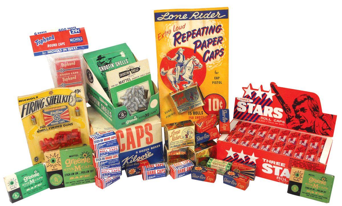 Cap gun caps, Lone Rider repeating paper caps on store display card & 3 ...
