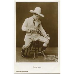Tom Mix photo postcards & studio photograph, 8 black & white & sepia-tone photos, all VG cond, large