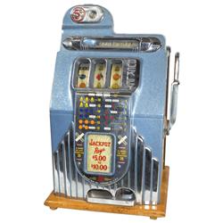 Coin-operated slot machine, Buckley 5 Cent Hi-Top w/front jackpot, c.1940's, Good orig working cond,