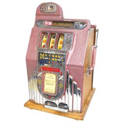 Coin-operated slot machine, Buckley 25 Cent Hi-Top w/front jackpot, c.1940's, VG orig working cond, 