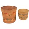 Image 1 : Eskimo baskets from Kodiak Island, Alaska, large 4-color basket in Good cond w/top fray & smaller 2-