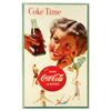Image 2 : Coca-Cola cowgirl litho on cdbd 2-sided sign w/ranch brands in border, c.1955, comes in an orig gold
