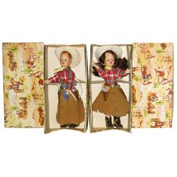 Roy Rogers & Dale Evans Nancy Ann Storybook Dolls in orig boxes, No. 3D & 3R, Very Rare, dolls are N