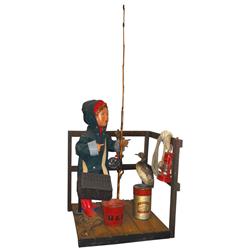 Mannequin, child fisherman on dock, composition body w/rain slicker, a complete vignette w/pole, cre
