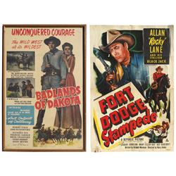 Western movie posters (2), "Fort Dodge Stampede" starring Rocky Lane & framed "Badlands of Dakota" s