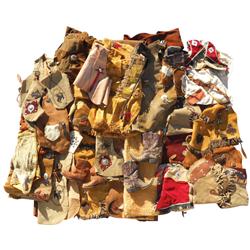 Children's Western clothing lot, includes boots, chaps, vest, mostly cowhide & leather, shirts, pant