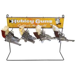 Hubley cap gun store display w/23 cap guns, some are Hubley-some are other brands, rack is c.1960's,
