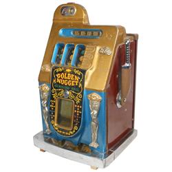 Coin-operated Mills slot machine, Golden Nugget, 25 Cent Hi-Top w/front load jackpot, Good orig cond
