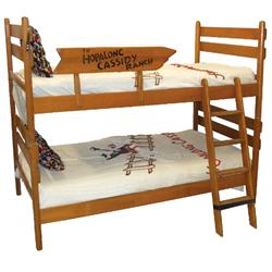 Hopalong Cassidy bunk beds w/ladder, Rare, hard maple w/orig surface, complete w/Hoppy chenille beds