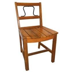 Hopalong Cassidy desk or side chair, Rare, hard maple w/orig surface, slatted seat & iron back decor
