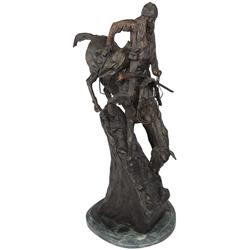 Frederick Remington bronze statue on marble base, titled Mountain Man, Exc cond, 27"H.