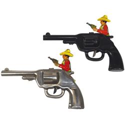 Toy guns (2), Tom Mix Me & My Buddy pistols (2), mfgd by Wyandotte Toys, one Exc, one has replacemen