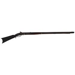 Rifle, Percussion, approx 40 cal, set trigger, 39 1/2" bbl, crack in stock at wrist, pewter forend c
