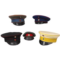 Militaria, (5) hats, includes Saxon wartime infantry officer, pre-WW1 Hesse Homburg officer, pre-WW1