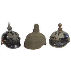 Militaria, 2 wartime Prussian infantry helmets, Prussian artillery E.M., c.1916, w/artillery fabric 