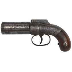 Revolver, Percussion,  Allen and Thurber, pepperbox, double action, 5 shot, blued light engraving on