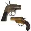 Image 1 : Flare guns (2), "CECV" U.S. marked, plastic grips, 4 1/8"bbl & Webley and Scott, brass frame & barre
